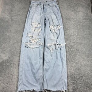 American Eagle Curvy Super High Rise Baggy Wide Leg Distressed Jeans Womens 4x32